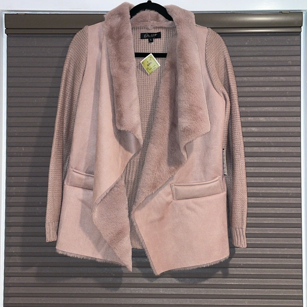 Cozy Faux Fur Faux Suede Sweater Size S in Mauve